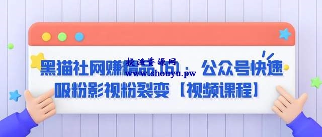 黑猫社网赚精品(6):公众号快速吸粉影视粉裂变【视频课程】